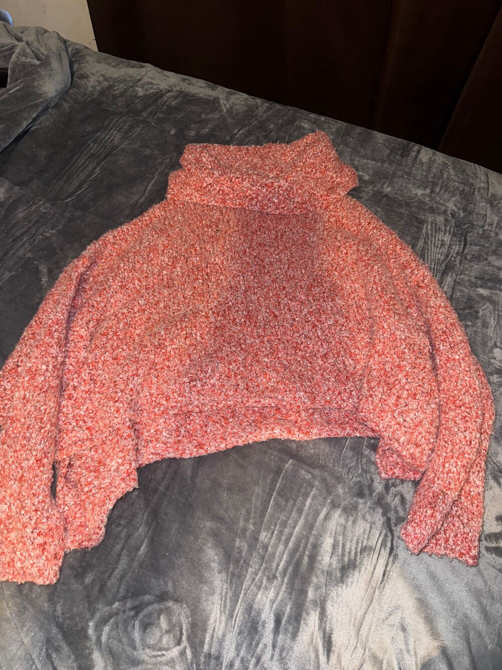 Free People Small Coral Knit Sweater Turtleneck Cropped